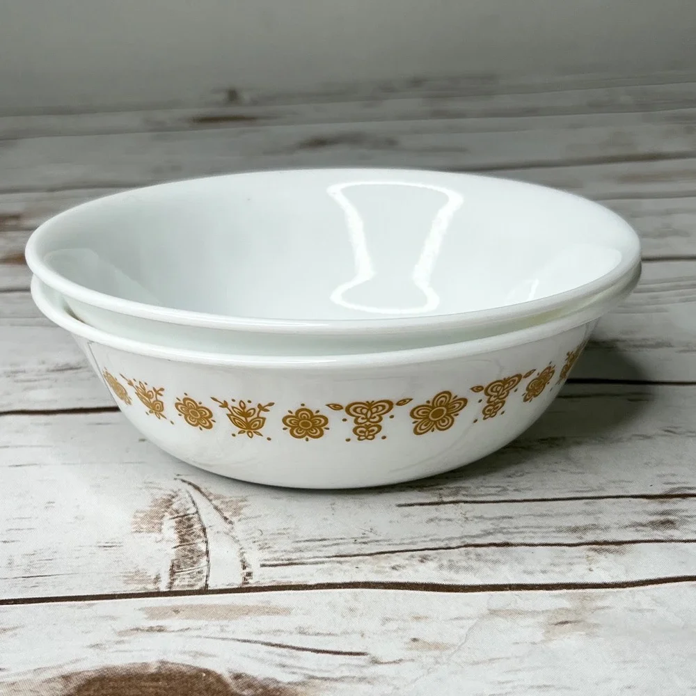 Corelle Cereal Bowls White Butterfly Gold Vintage Vitrelle 6.25in Set of 2